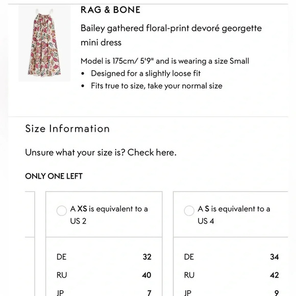 RAG & BONE Bailey Floral Print Georgette Mini Dress with Pockets Size XS NWT - Picture 12 of 12